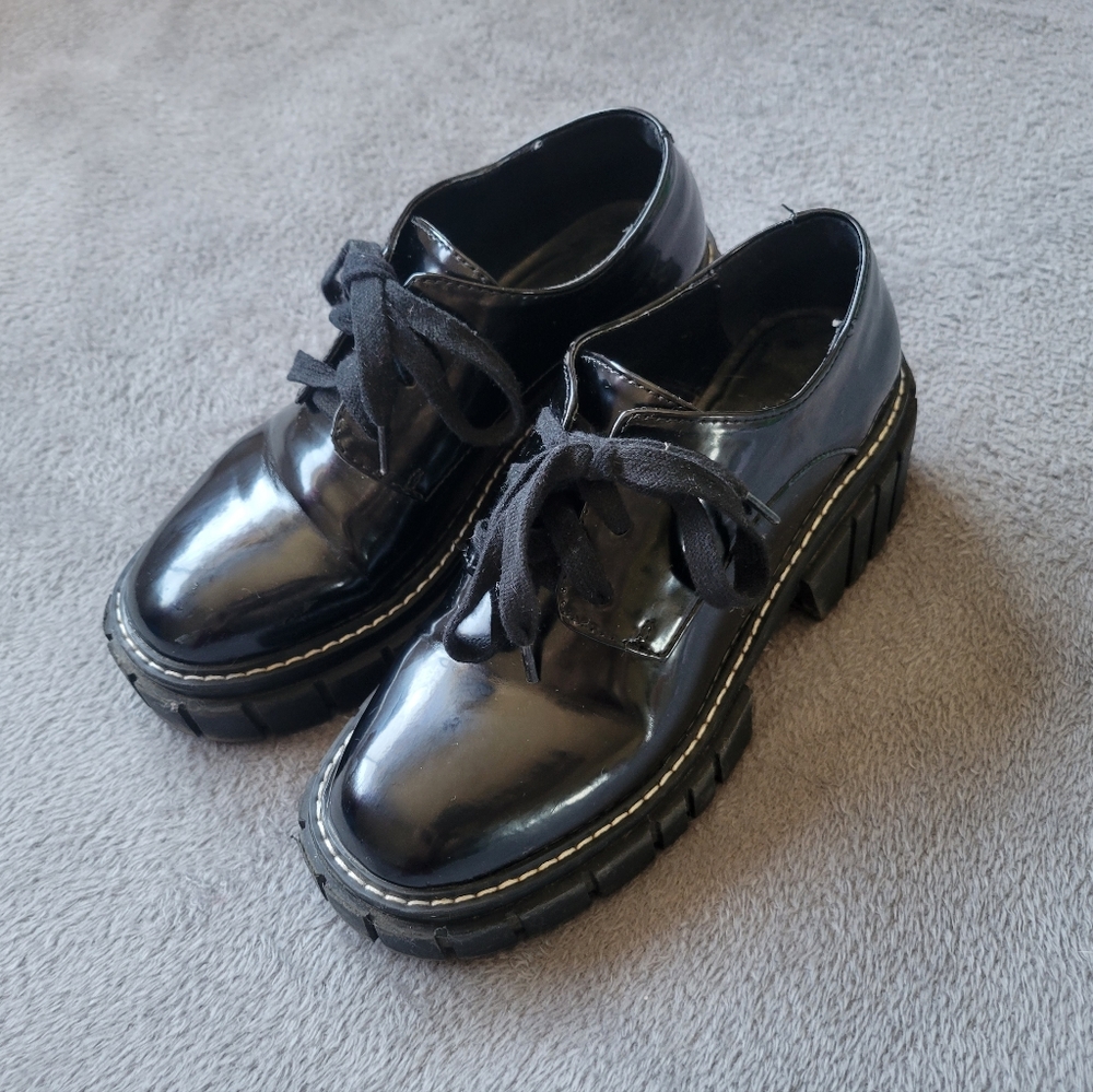 black platform loafers